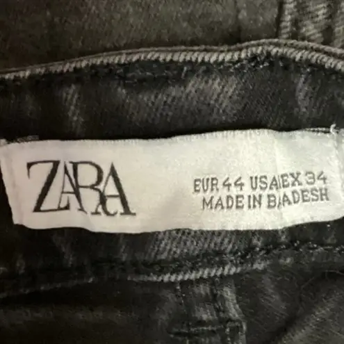 ZARA  Black Mid Rise Denim Cotton Stretch Casual Cropped Skinny Jeans Size 12