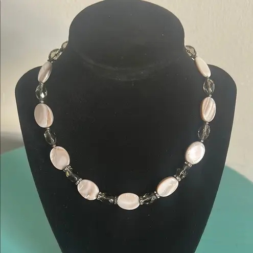 Striking Mother of Pearl Smoky Quartz Colored and Crystal Bead Necklace Brown
