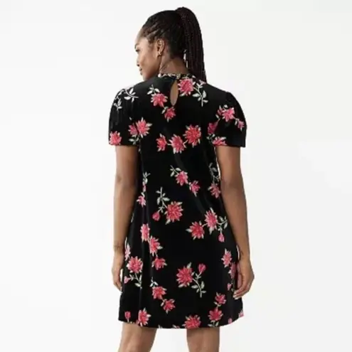 Draper James  Black Velvet Floral Dress Red Poinsettia, Size M