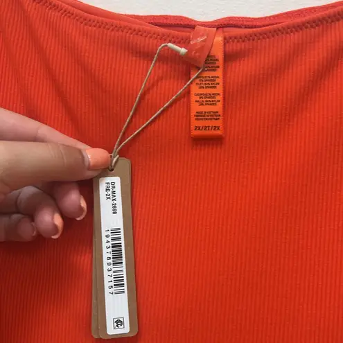 SKIMS SOFT RIB OFF THE SHOULDER MAXI DRESS IN FIRE RED ORANGE SIZE 2X NWT