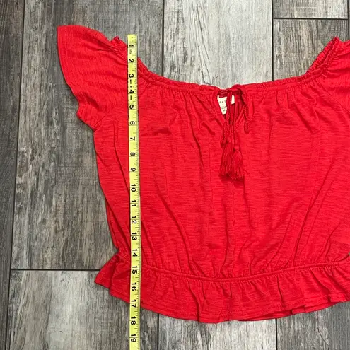 Paper + Tee NWT Cropped Short Sleeve Shirt Tie Front Tassel Bright Red Medium