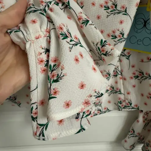 CeCe  Ruffle Floral Top NWT Pink Flounce  Romantic Feminine Ethereal Whimsy