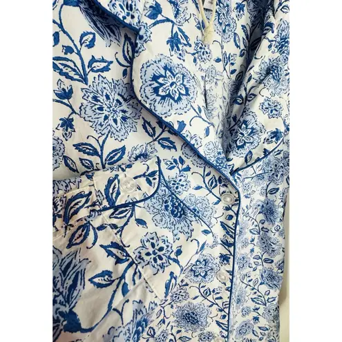 The Company Store Nightshirt Small Cottagecore Button Front Cotton Nightgown Blue