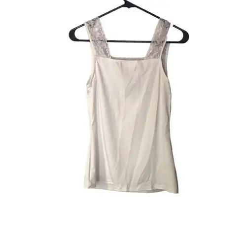 Bay Studio Intimates Womens Square neck Lace Camisole Front Top White Medium