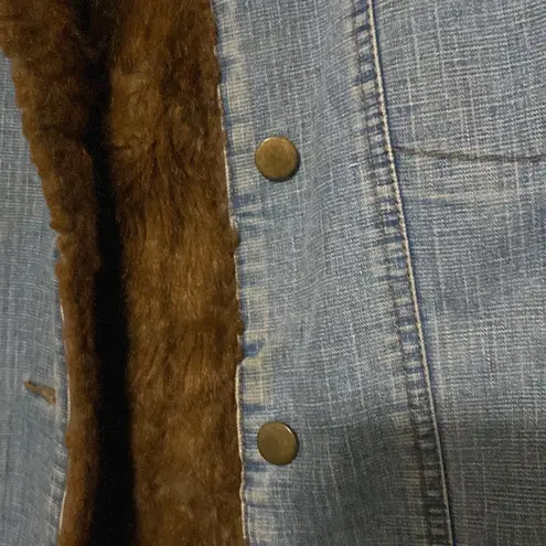 Denim&Co Blue Jacket Brown Faux Fur lining pockets Wo size smallclean condition