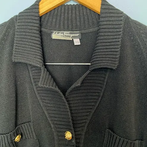 Salvatore Ferragamo Vintage Cotton Short Sleeve Gold Button Up Knit Dress