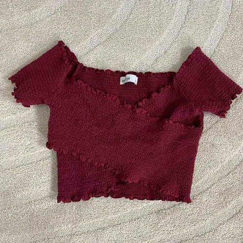 Early 2000s Burgundy Red Cropped Scrunched Criss Cross Crop Top Hollister Size S