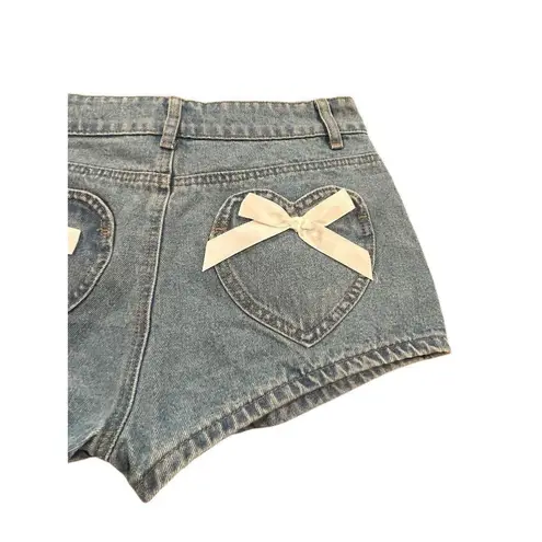 Edikted  Cut-Off Shorts Womens Size S Blue Washed Denim Bows Summer Casual NWT