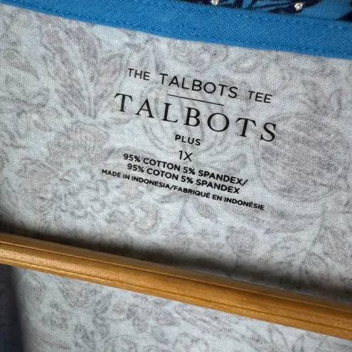 Talbots Sketched Floral Crewneck Tee Size 1X Blue Cotton Stretch Comfort Layers