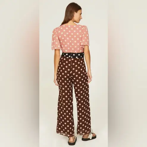 Lisa Says Gah Cassandra Jumpsuit Colorblock Neutrals Polka Dot Pattern sz Large