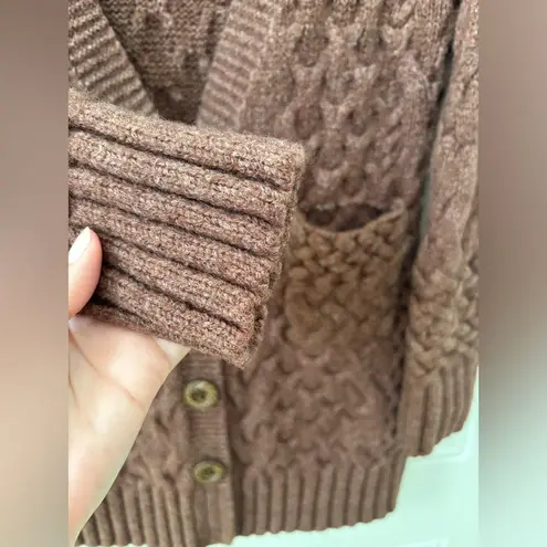 Sleeping On Snow Cable Knit Wool Blend Cardigan Sweater Women's Small Brown