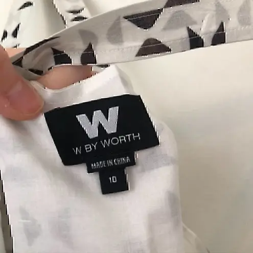 W By Worth NEW NWT Off White Black Border Print Criss Cross Strap Blouse Tank 10