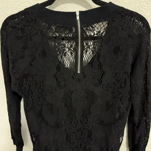 The Kooples Stretch Black Lace Sheer Scoop Neck 3/4 Sleeve Top Size S Small