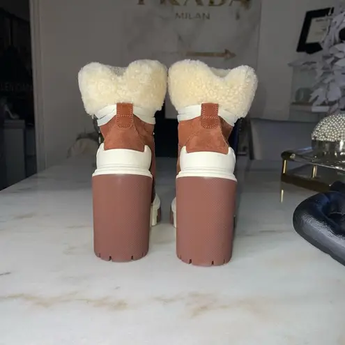 Dolce & Gabbana New Trekking Shearling Biker Ankle Boots in Burnt Brown/Neutral