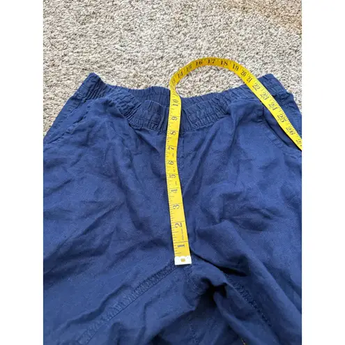 LL Bean 100% Linen Wide Leg Pants Womens Sz 10P Beachy Coastal Pull On Blue