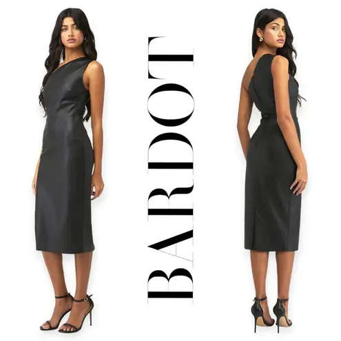 Bardot | Large | Oriella Black One-Shoulder Sleeveless Vegan Leather Midi Dress