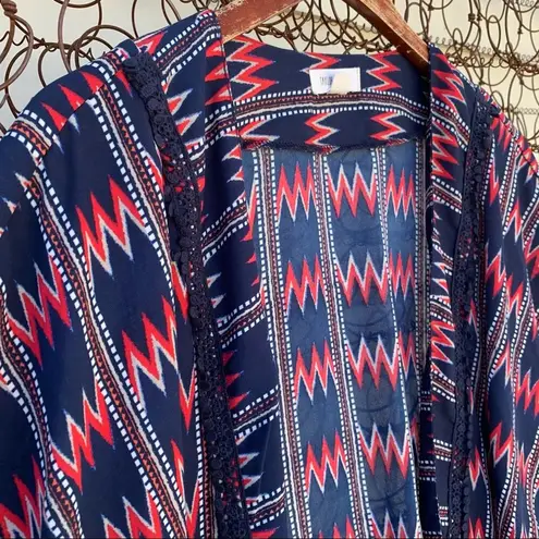 Taylor & Sage  chevron southwestern slinky kimono LARGE blue orange white