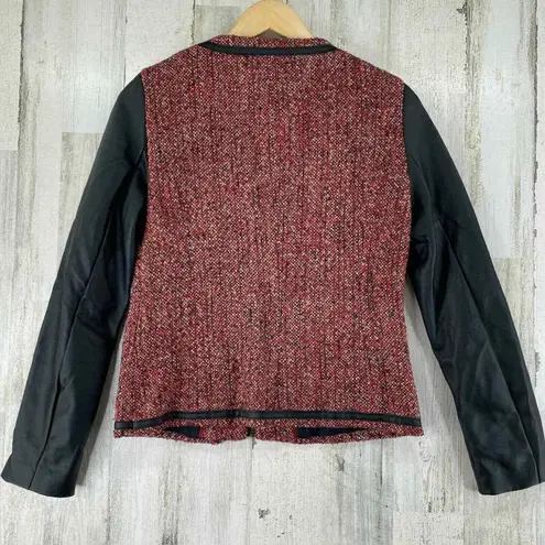 Willi Smith Blazer Jacket Women Small Pink Faux Leather Sleeves Full Zip Pockets