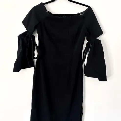 DO+BE  Dress Black Small LBD Off Shoulder Midi Women Cocktail Cut Out Sheath NWT