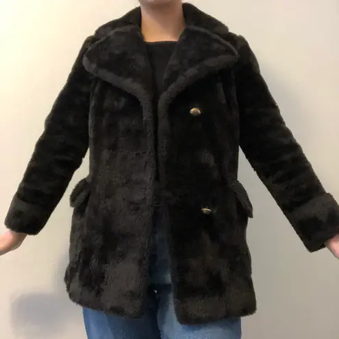 vintage sear’s brown/black fur pea coat Black