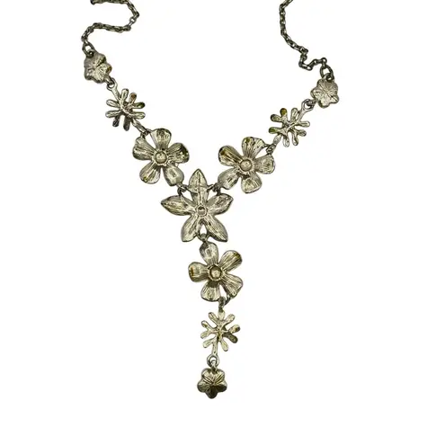 Avon Green Yellow Flower Necklace & Earrings Set Enamel Crystal Bead Vintage