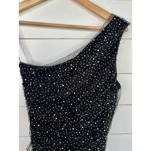 Violet Weekend Black Mini Ruffled Trim Rhinestone Glitter One Shoulder Dress 5/6 Size undefined