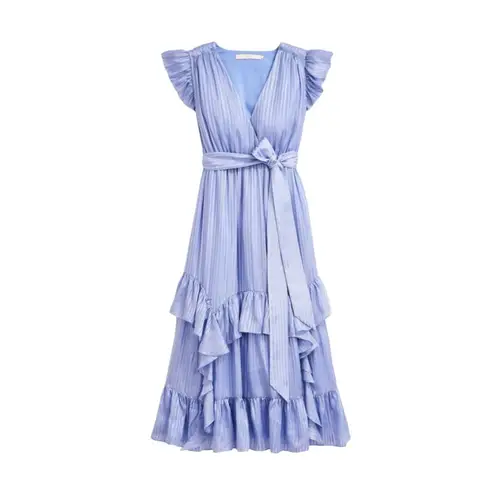 Marie Oliver Silk Uma Ruffle Midi Dress in Blue Jay Size M