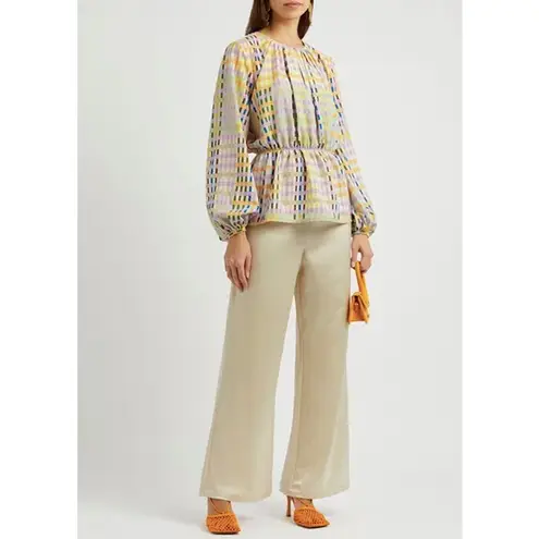 Stine Goya Karin Plaid Balloon Sleeve Top Shirt Blouse Techno Check Size XS Purple