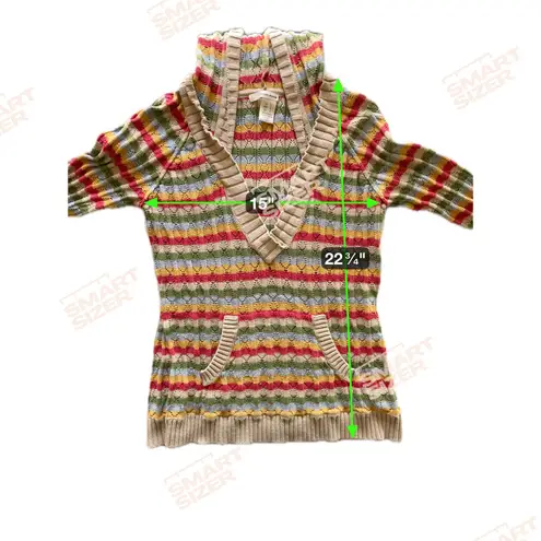 VTG DKNY Womens Knit Hooded Long Sleeve Top Size L Rainbow Stripe Y2K Retro Size L