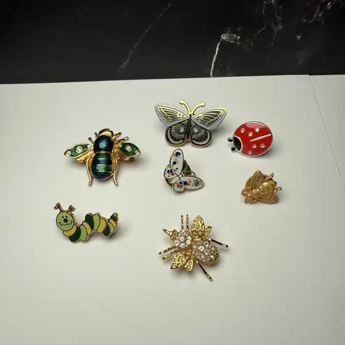 Insect Brooch & Tack Pins Lot Of 7 Caterpillar Butterfly Ladybug Bee