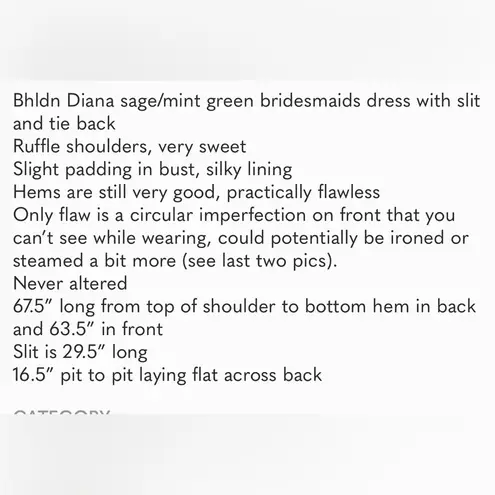 BHLDN Diana Sage green mint gown ruffle slit med