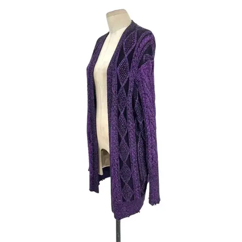 RtA Iris Purple Metallic Cable Knit Open Front Cardigan Sweater Size Small