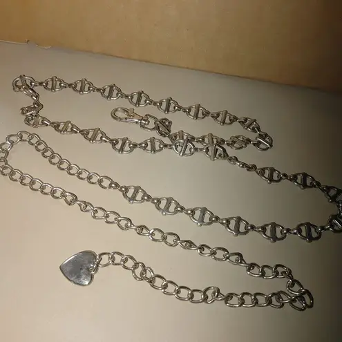 Large Marine Anchor Link Belt Vintage Silver Tone Chain Heart Pendant Hook Clasp