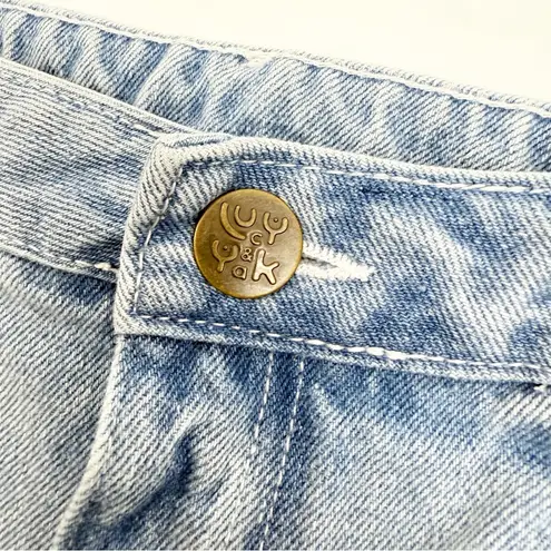 Lucy & Yak Drew Cropped Straight Leg Denim Jeans Light Blue Wash Mid High Rise Size 28