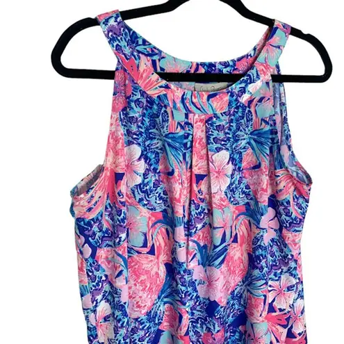 Charlie Paige Floral Summer Mini Dress Women M Blue Pink Pleated Round Neck NWT