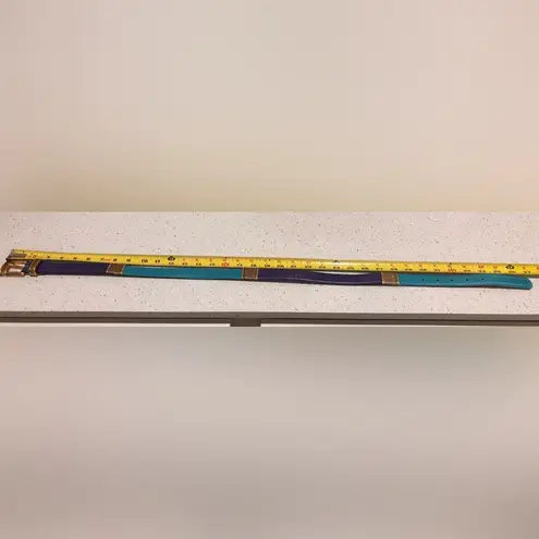 Doncaster M Italian Leather Color Block Belt Teal Navy Purple Gold Statement 37”