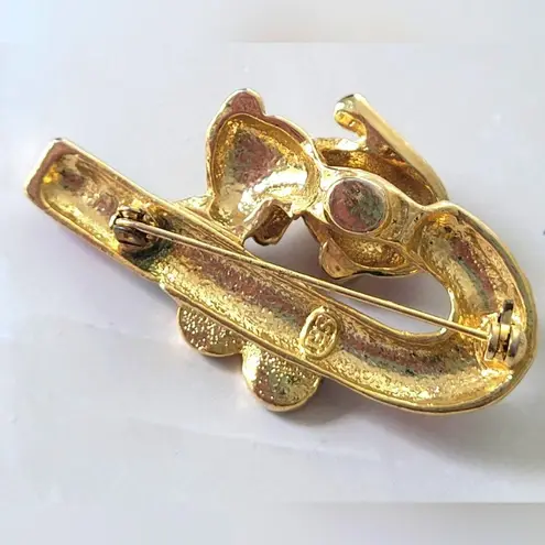 Vintage Gold Toned SFJ Christmas Xmas Holiday Bear Brooch Candy Cane Bobble Red