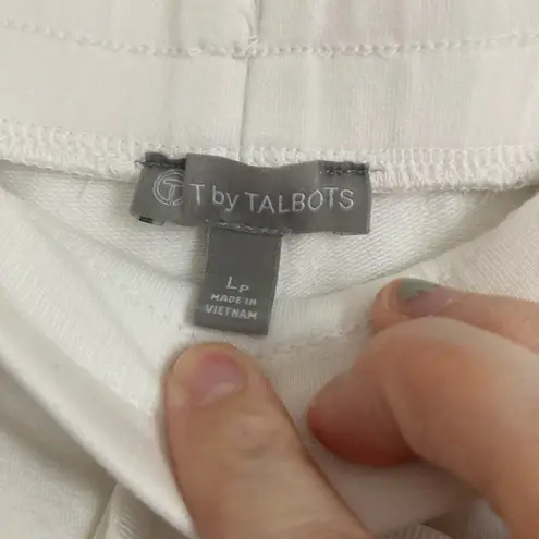 T By Talbots Womens Pants L Cropped Drawstring White Cotton Size L