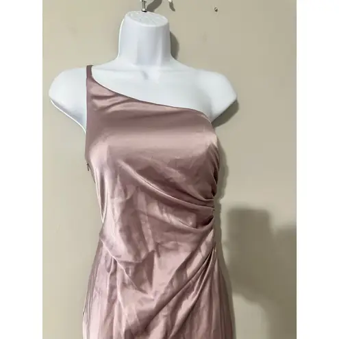 REVELRY Jade Satin One Shoulder Ruched Satin Maxi Dress Mauve Size 0 Pink