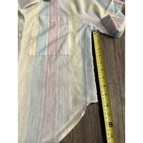 Vintage Oak Hill Women's Pastel Striped Pajama Collared Cotton Shirt Sz M Size M