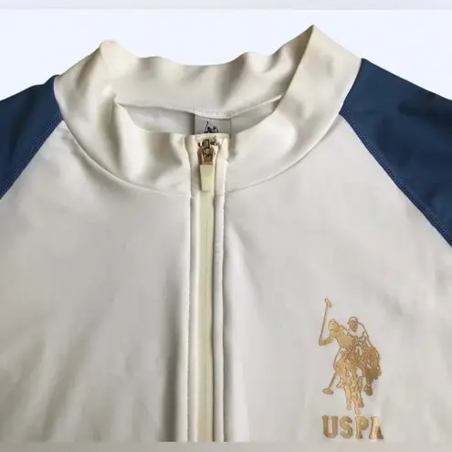 U.S. Polo Assn. Women's Varsity Jacket in Cream and Navy