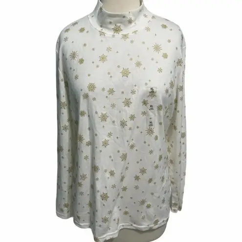 Karen Scott Snowflake Mock Neck Top White XL