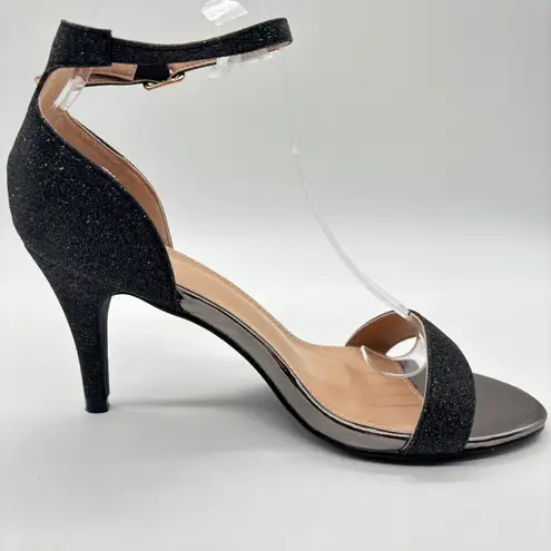 Allegra K NEW Heels Womens 8 Black Glitter Ankle Strap Stiletto Evening Party