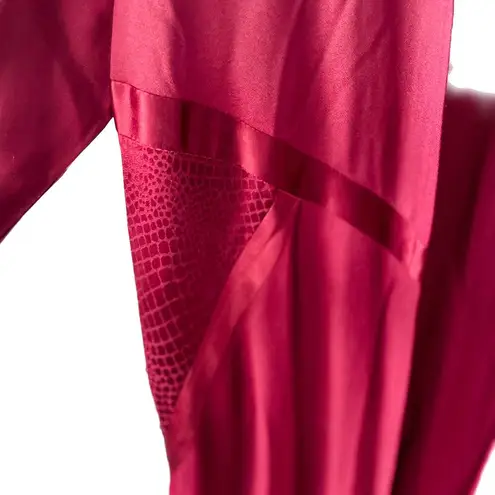 Vintage long open front maxi robe duster cardigan snakeskin satin insets size L Red Size L