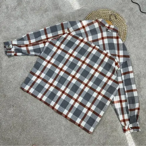 HFX Wool Blend Flannel Plaid Shacket Jacket Western Relaxed Fit Gray/Brown L Gray Size L