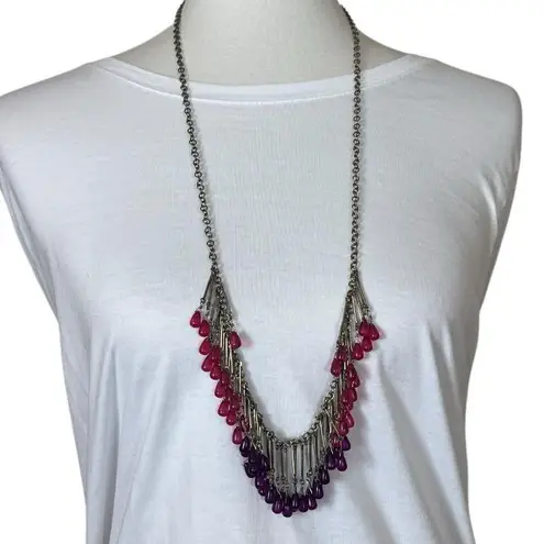 Coldwater Creek Necklace Earring Set Beaded Hot Pink Purple Gold 18/20” Length
