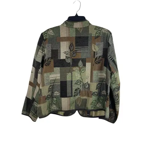 Christopher & Banks Women’s XL Tapestry Zip Up Jacket Patchwork Leaf Fall Tones Green
