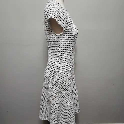 Sharagano Sharango white abstract knit aline midi dress size 8