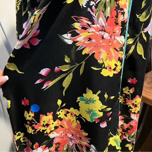 Floral sheer swim coverup Maxi Dress w/embroidery Trim size L high side slits Black Size L