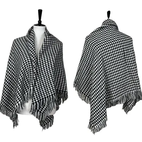 Blanket Scarf Wrap Shawl Square Fringe Houndstooth Black White Women’s One Size